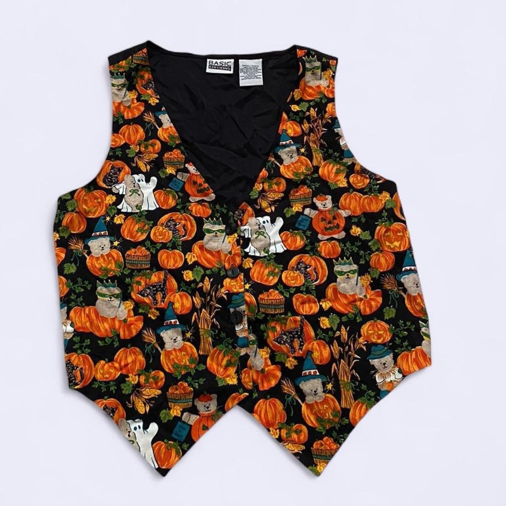 Basic Editions Black Halloween Pumpkin Teddy Bear Vest